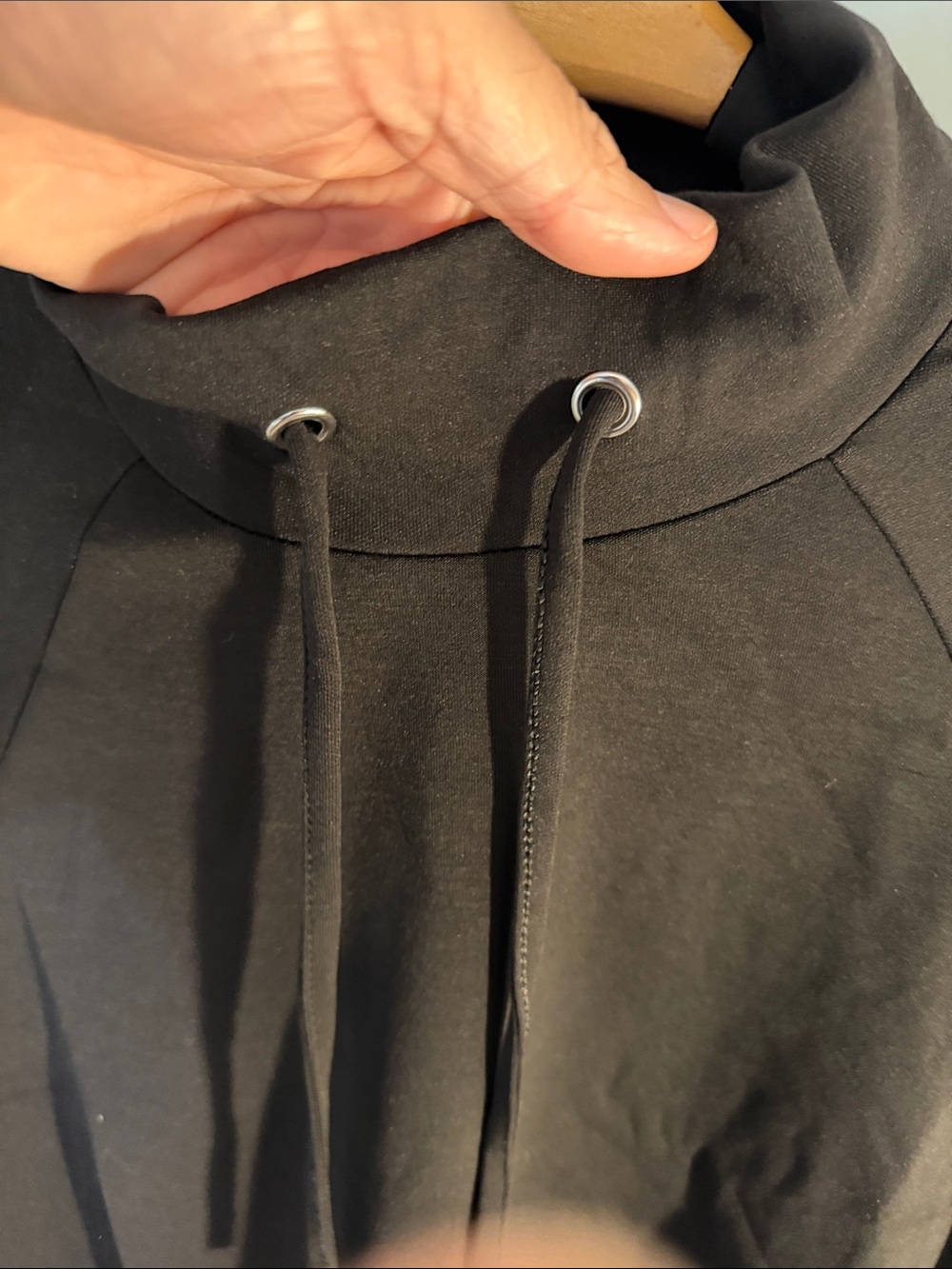 Women’s Black Funnel Neck Drawstring Turtleneck Sweatshirt scuba fabric soft - Picture 6 of 11